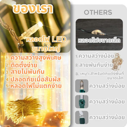 ไฟประดับปิงปอง 9 เมตร 100 หลอด LED ไฟตกแต่งคริสต์มาส ไฟกระพริบ 8 โหมด กันน้ำ กันฝน ใช้ได้ทั้งในบ้านและนอกบ้าน สวน งานปาร์ตี้ วินเทจ